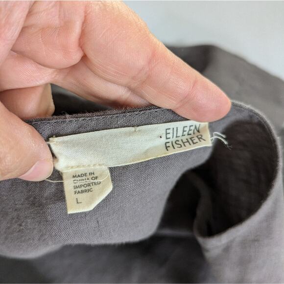 Eileen Fisher 100% Irish Linen Beaded Lagenlook Pullover Neck Tie Top Gray Large - Picture 7 of 9